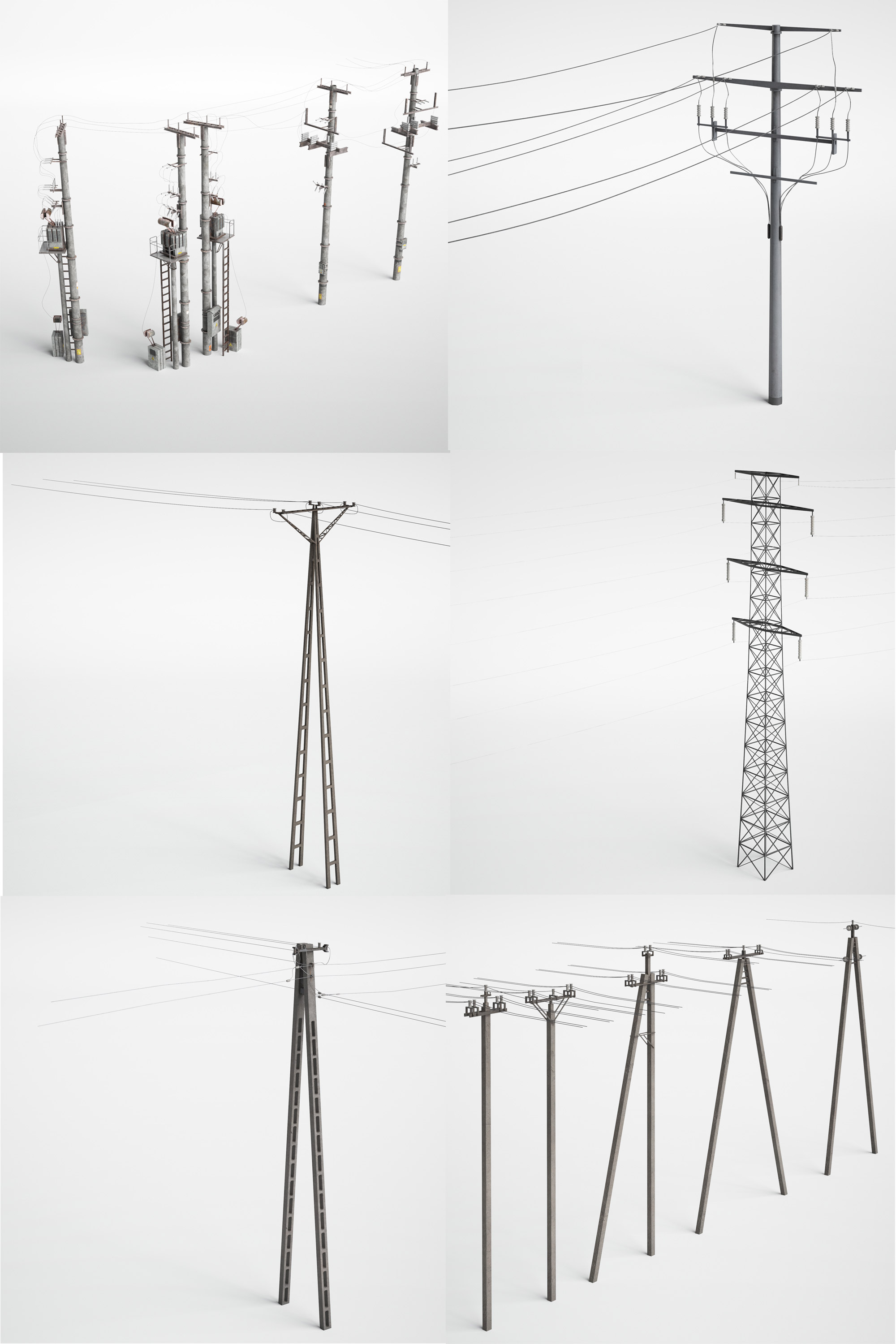 电线杆电线塔3D模型合集（OBJ,FBX,MAX）