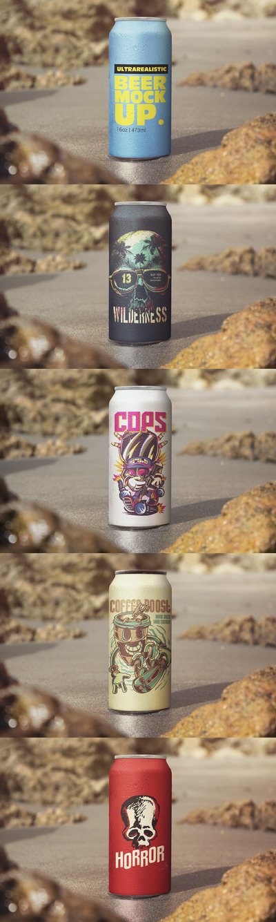 沙滩上的易拉宝罐样机(PSD)