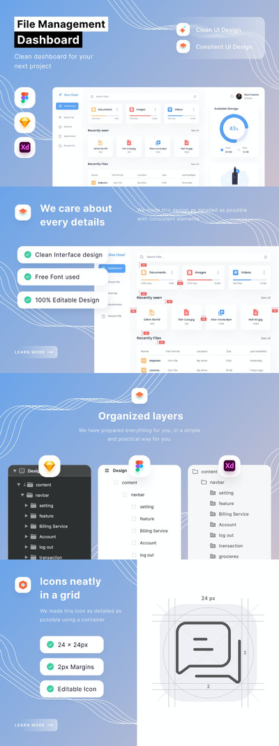 高品质的时尚高端专业的文件仪表盘Dashboard UI KITS-FIG, SKETCH, XD