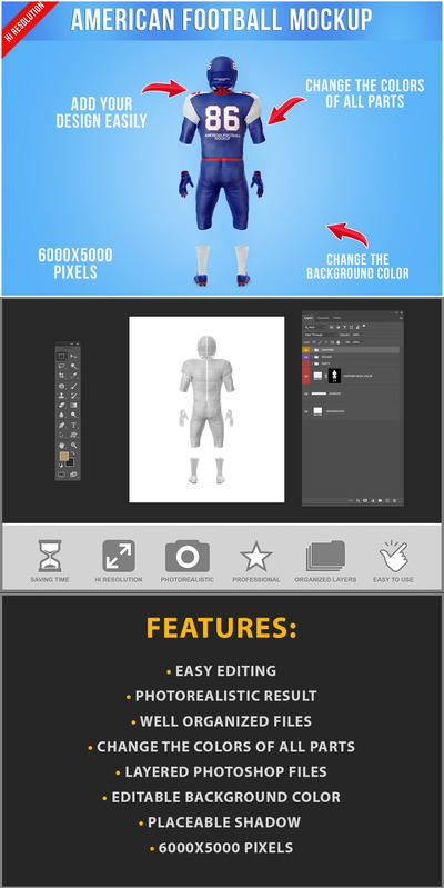 美式足球服饰模型-后视图(PSD)