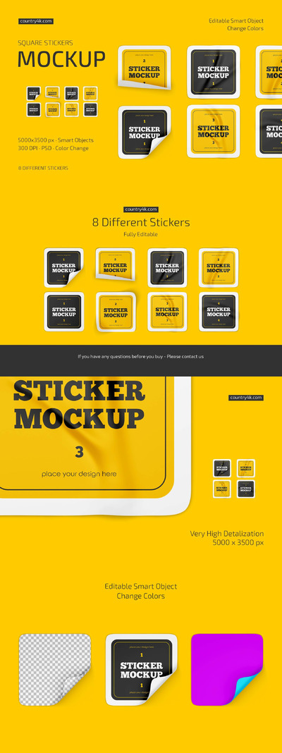 方形贴纸标签样机集 (psd)