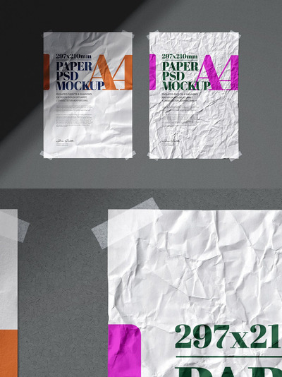 A4传单模型皱折海报样机 (PSD)