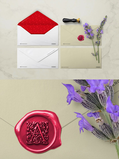 带蜡封的情人节信封样机 (PSD)