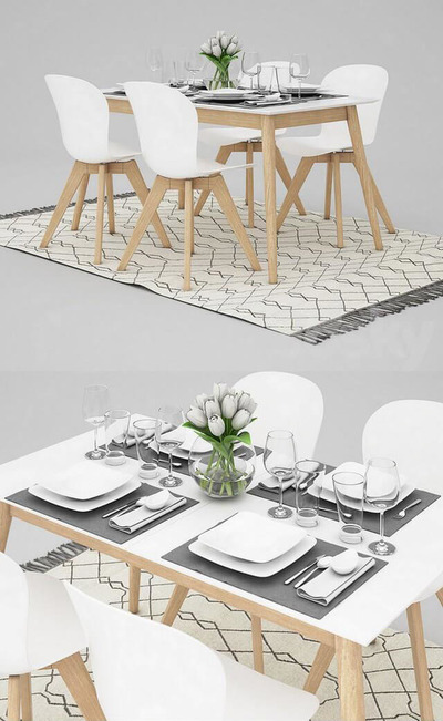 餐桌椅和餐具组合3D模型（OBJ,MAX）