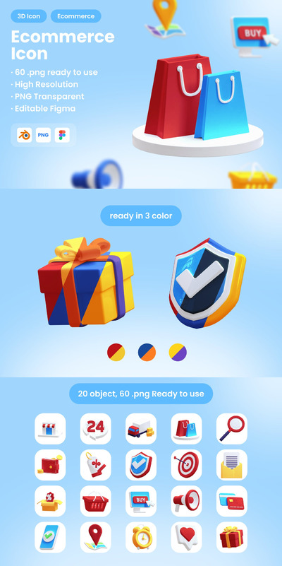 3D电子商务图标 (FIG,PNG.blend)