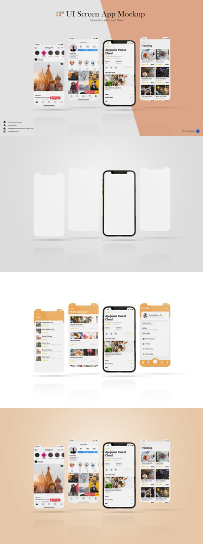 高品质的手机APP UI样机展示模型mockups