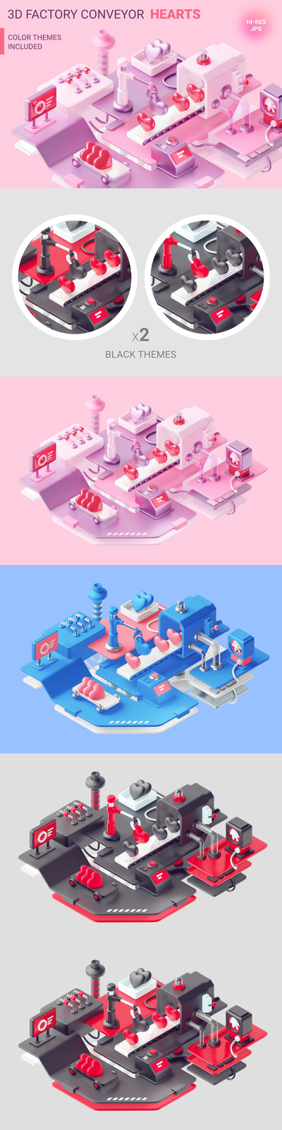 高品质的3D立体情人节爱心工厂场景