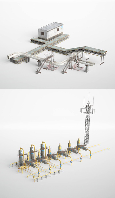 2组工业建筑工厂3D模型（OBJ,FBX,MAX）
