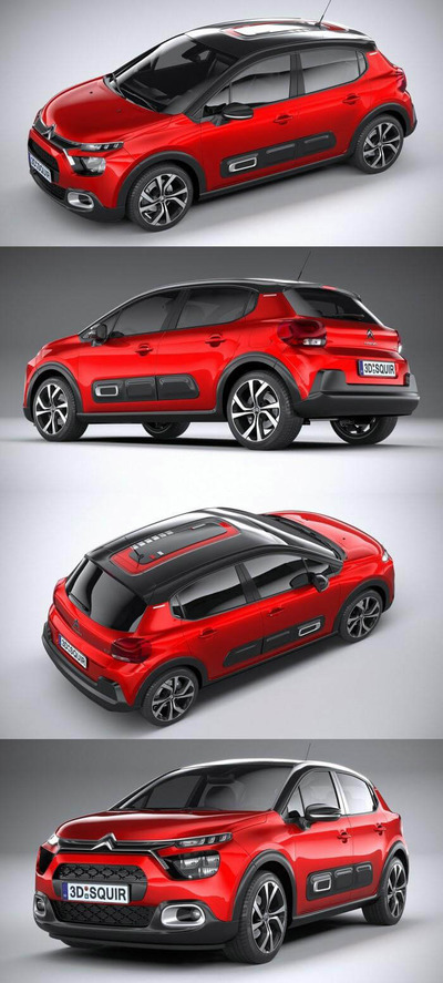 雪铁龙C3 2020款红色汽车3D模型（OBJ,FBX,MAX）