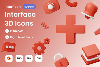 界面新3D插图图标 (PNG,blend,obj,fbx)