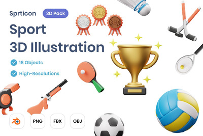 运动3D插图 (PNG,blend,obj,fbx)