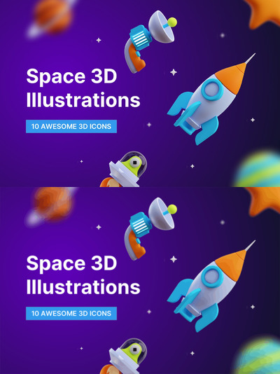 太空元素相关的3D图标 (PNG)