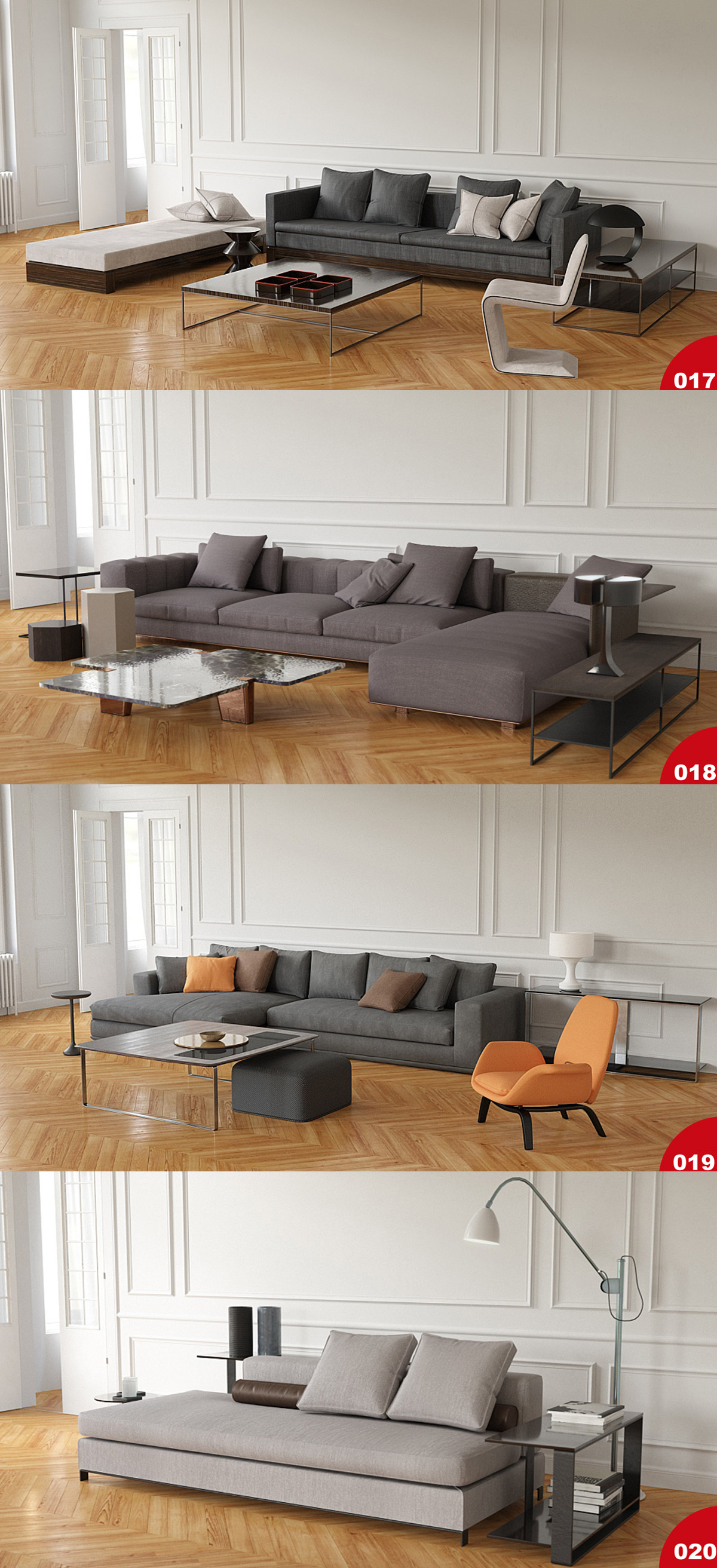 4组沙发茶几落地灯等客厅家具组合3D模型（MAX）