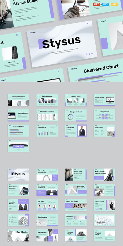 创意简洁青紫色彩组合PPT模板 (PPTX,PPT,KEY)