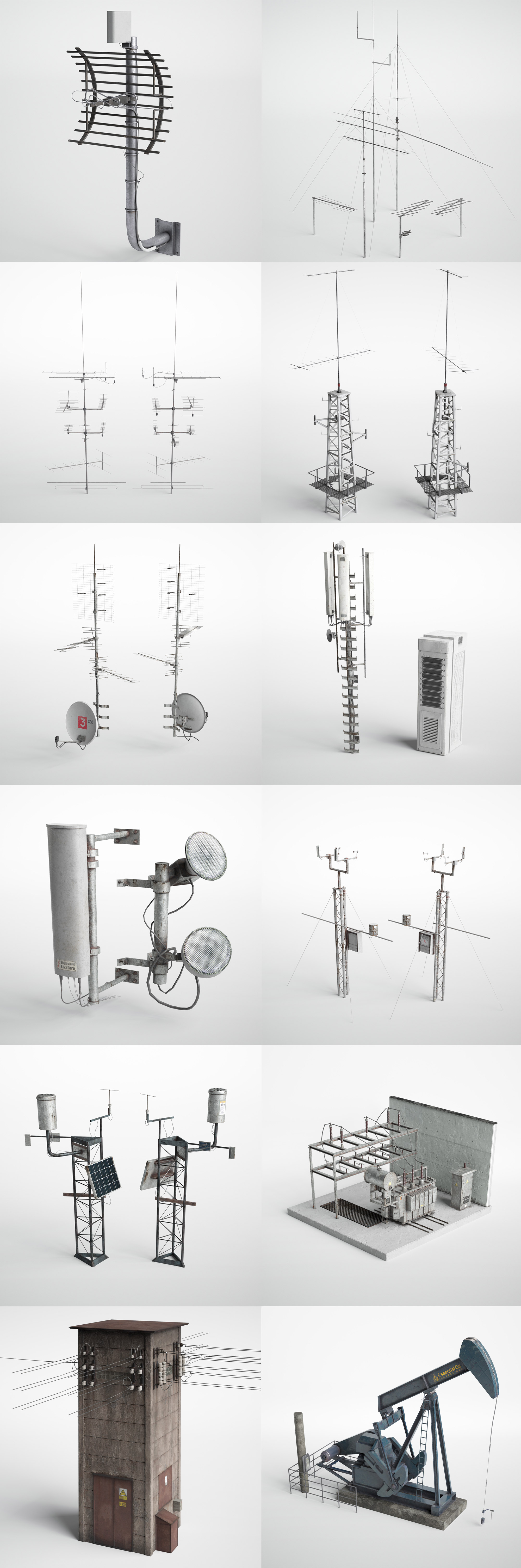 天线信号塔等多种工业建筑元素3D模型（OBJ,FBX,MAX）