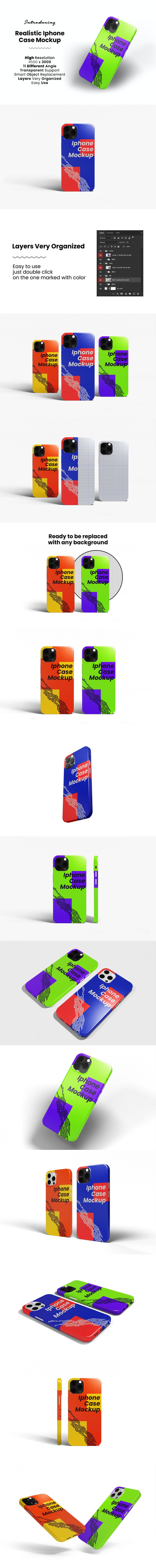 高品质的iPhone手机壳VI设计样机展示模型mockups