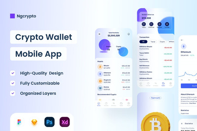 加密钱包移动应用程序-APP UI KIT (PSD,XD,FIG,SKETCH)