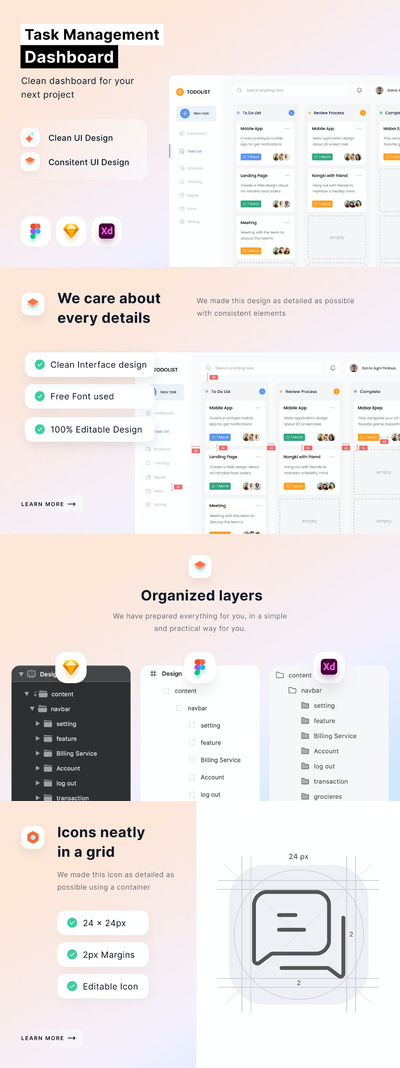 任务管理仪表板-网页后台UI模板 (FIG,SKETCH,XD)