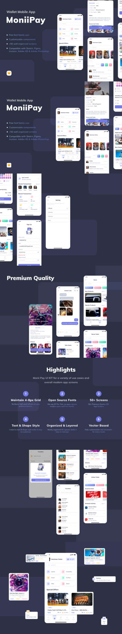 时尚高端专业的高品质电子钱包支付APP UI KITS-FIG, SKETCH, PSD, XD