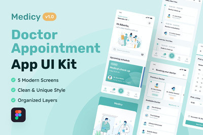 高品质的时尚高端简约家庭医生预约APP UI KITS-figma