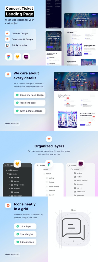 音乐会门票登录页网页模板 (FIG,SKETCH,XD)