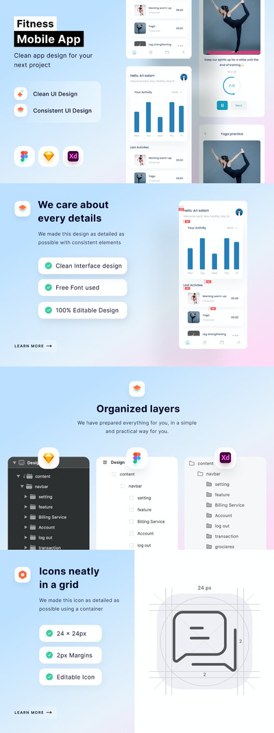 健身手机应用APP UI KIT (FIG,SKETCH,XD)