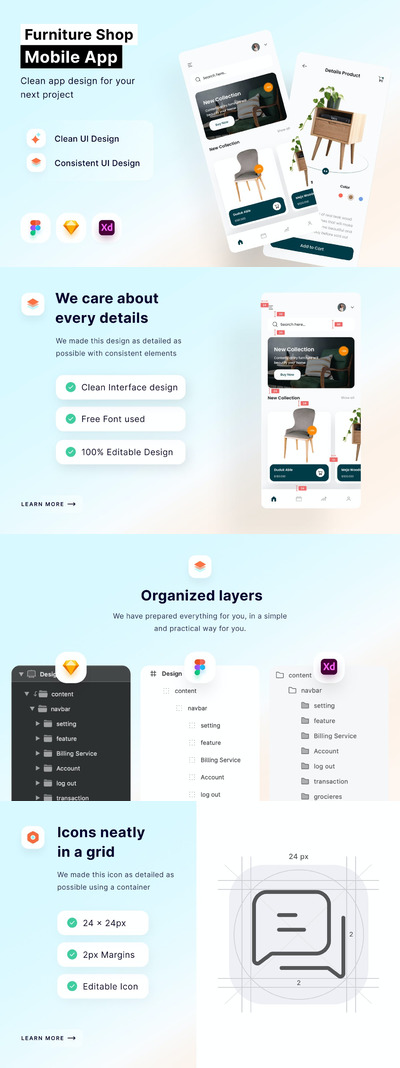 家具店手机应用APP UI KIT (FIG,SKETCH,XD)