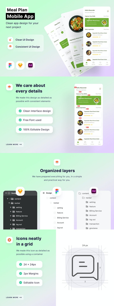 餐饮计划手机应用APP UI KIT (FIG,SKETCH,XD)