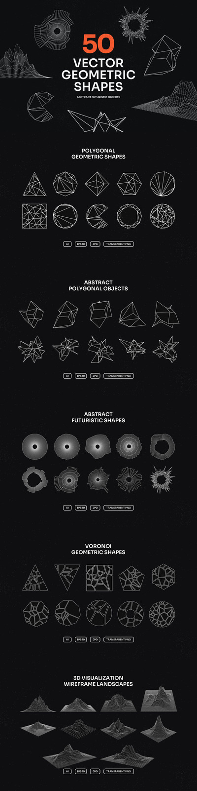 50个高品质的抽象集合矢量图形大集合-AI, EPS, JPG, PNG