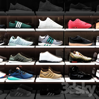 展示架上的运动鞋3D模型（OBJ,FBX,MAX）