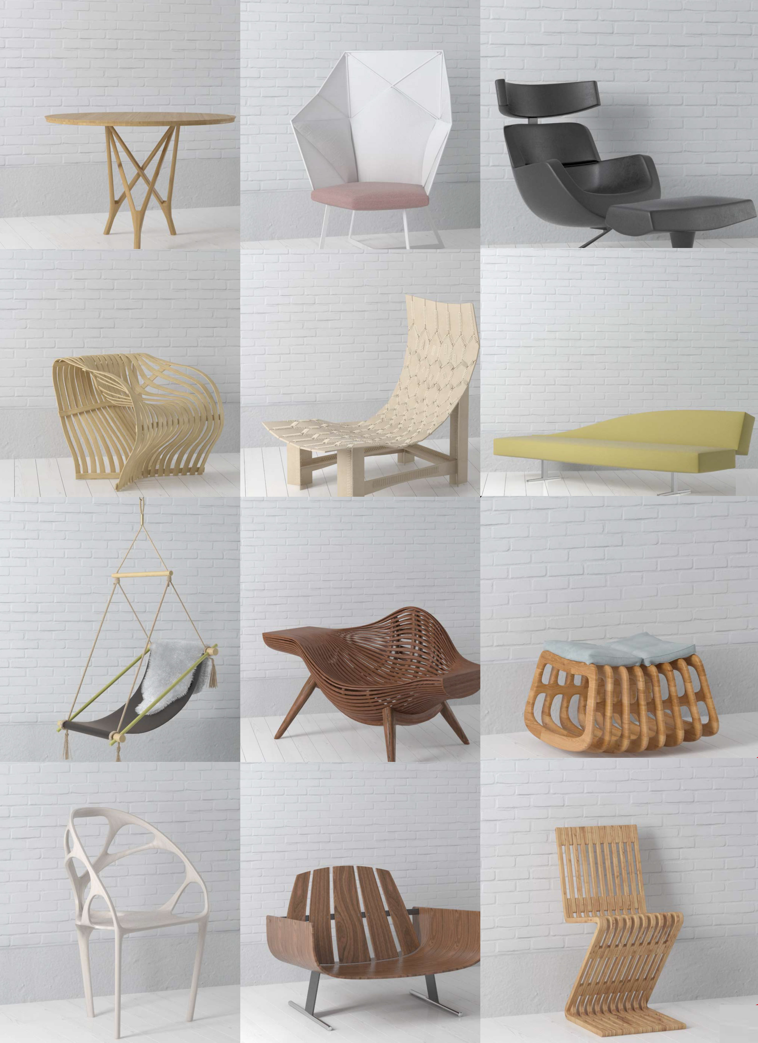 12种造型独特的飞机椅扶手椅和沙发茶几3D模型合集（MAX）