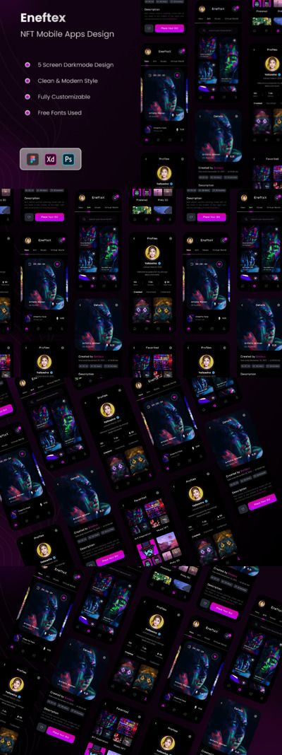 NFT移动应用程序概念APP UI KIT (PSD,XD,FIG)