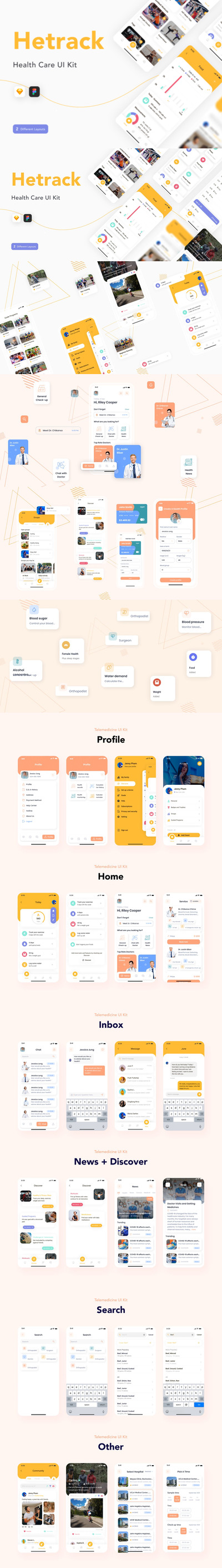 医疗保健移动应用程序APP UI KIT (FIG,SKETCH,PSD,XD)