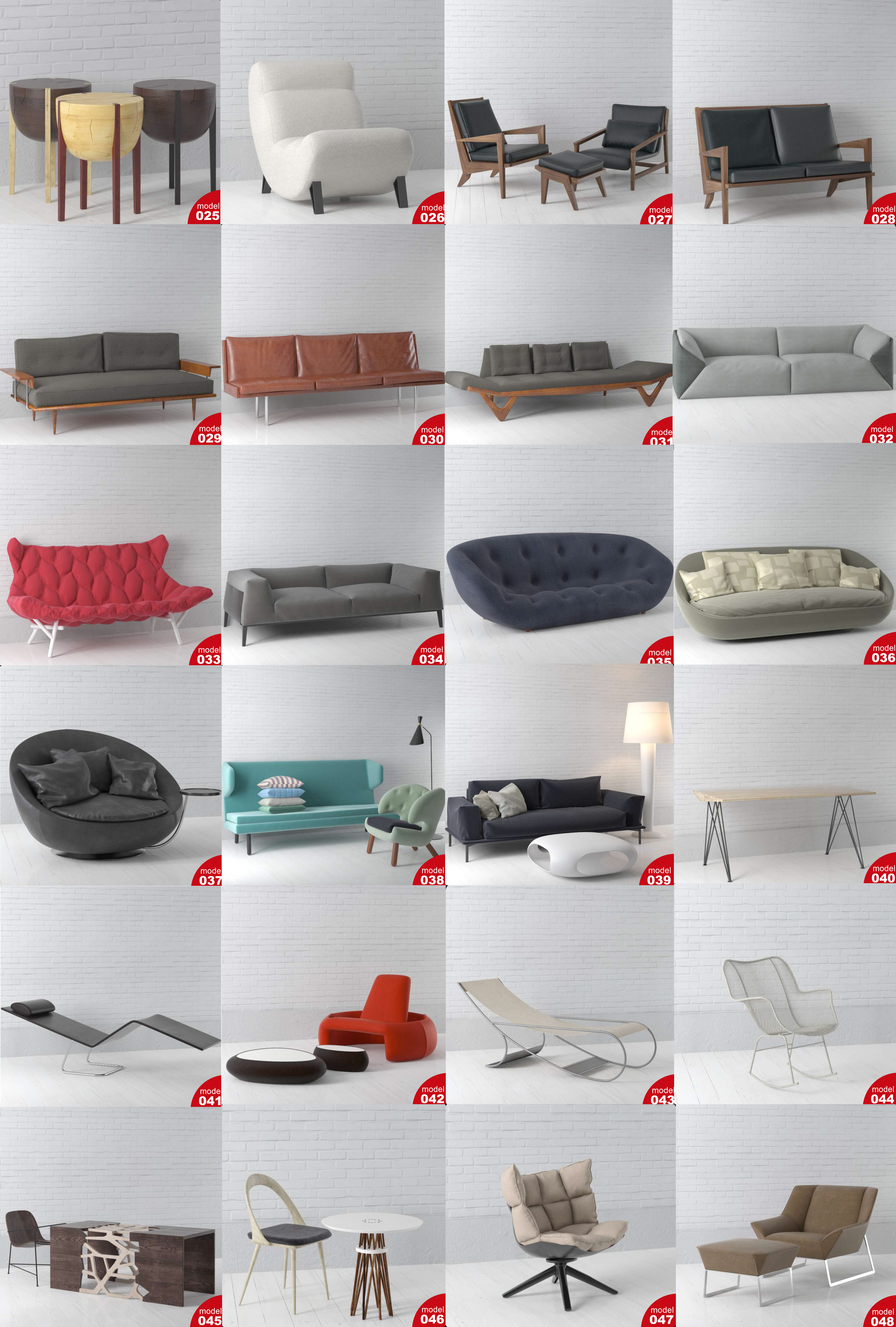 24种造型独特的飞机椅扶手椅和沙发茶几3D模型合集（MAX）