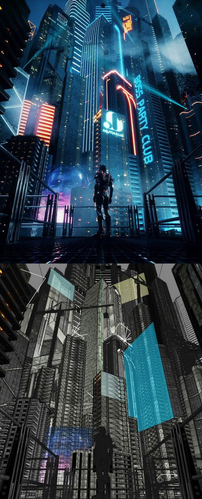 C4D+OC渲染的赛博朋克城市CBD场景3D模型下载（C4D,OBJ,FBX）