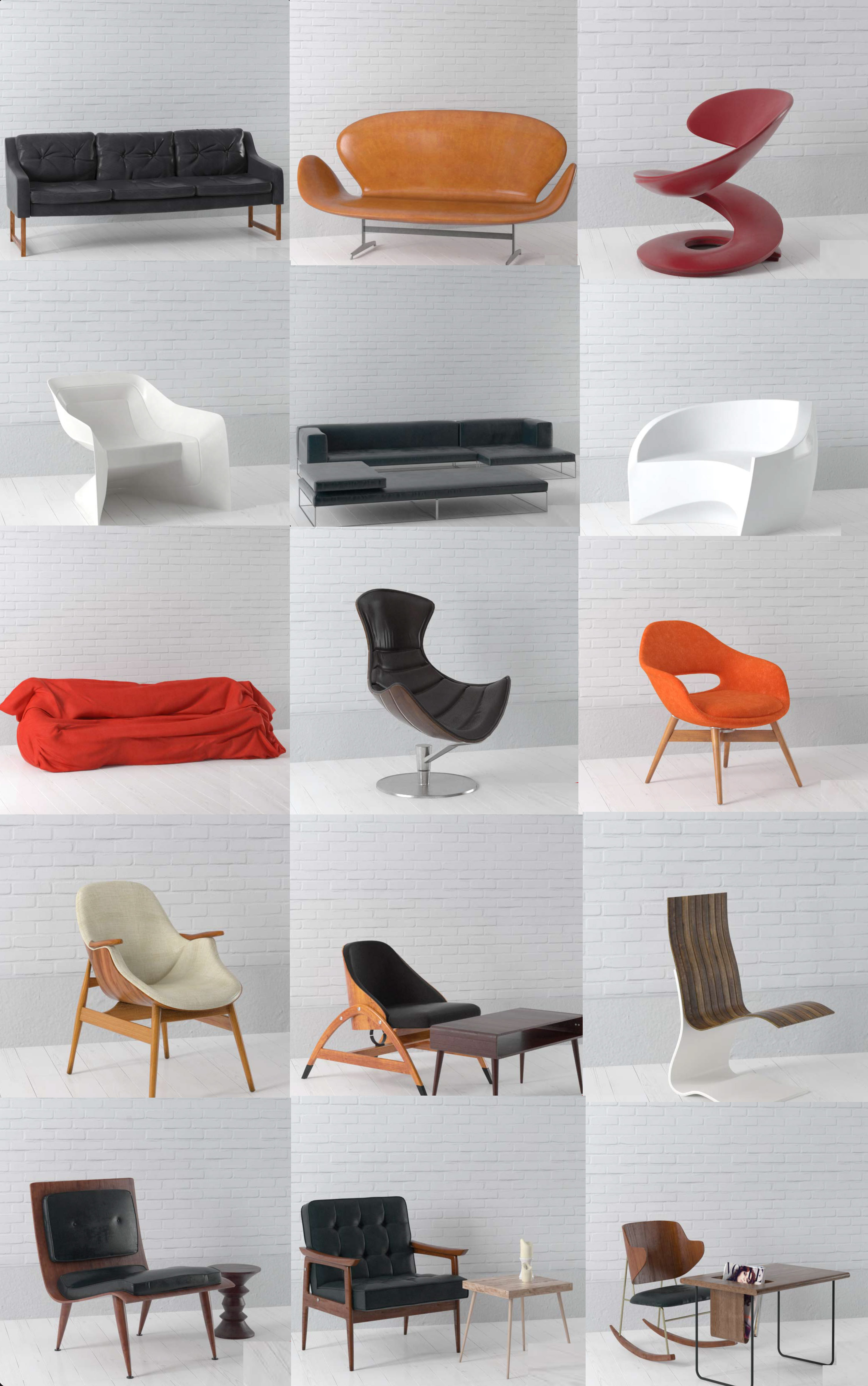 15种造型独特的飞机椅扶手椅和沙发茶几3D模型合集（MAX）