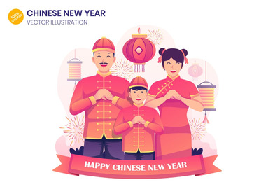 高品质的多用途时尚清新中国春节新年banner插画海报设计模板-AI, EPS, PDF, PNG|2