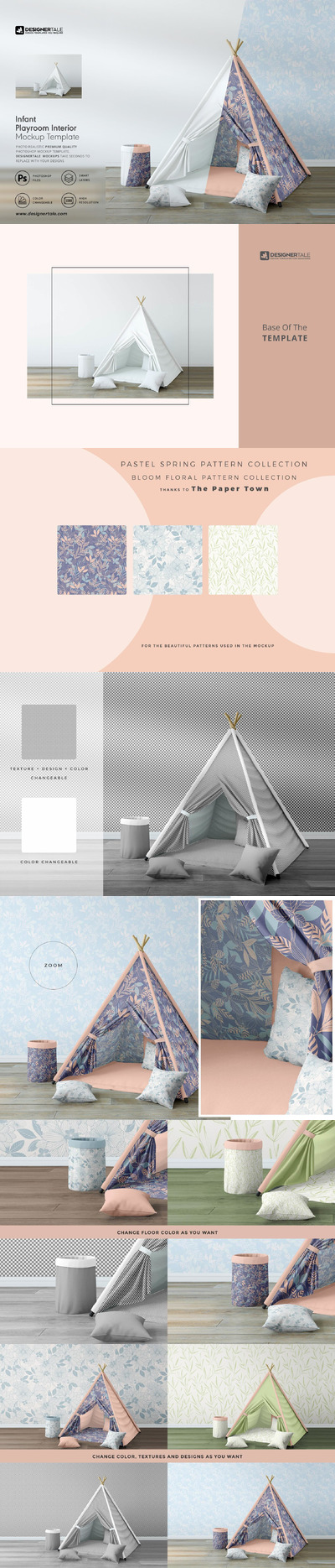 儿童游戏房间帐篷场景设计样机模板 (psd)