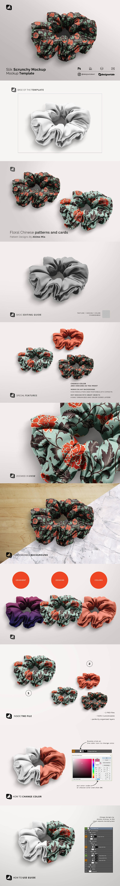 丝绸发箍花纹图案设计样机 (psd)