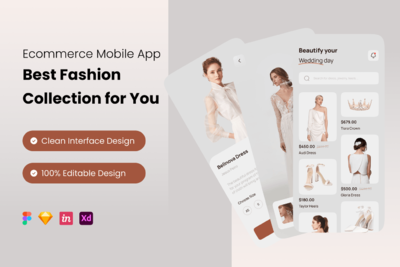 高品质的清新优雅高端电子商务APP UI KITS-FIG, SKETCH, XD