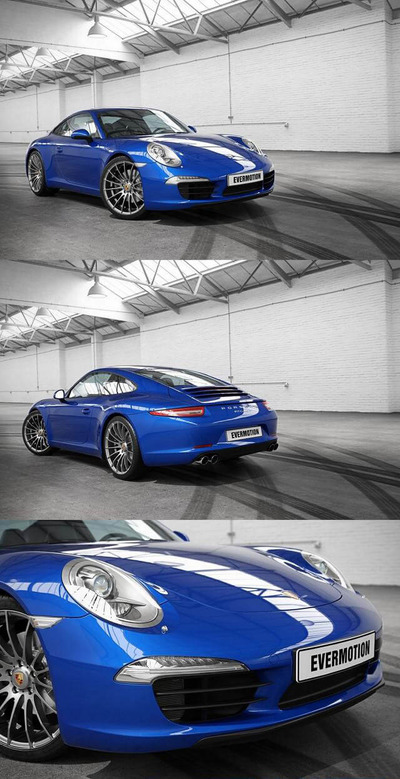 保时捷Carrera 911 2017款蓝色跑车3D模型（OBJ,FBX,MAX）