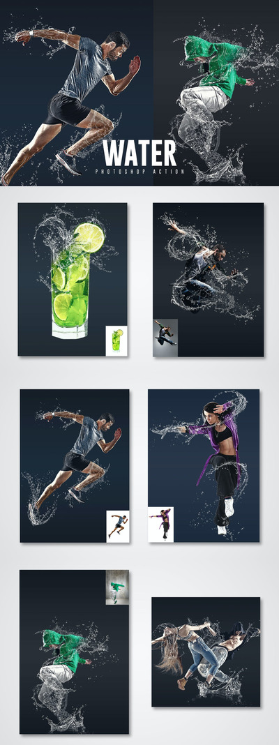 时尚高端逼真质感的流水效果photoshop动作预设