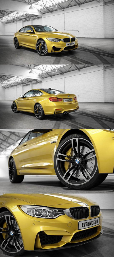 BMW M4黄色汽车3D模型（OBJ,FBX,MAX）