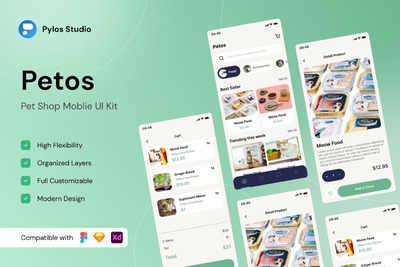高品质的时尚高端宠物店手机APP UI KITS-figma