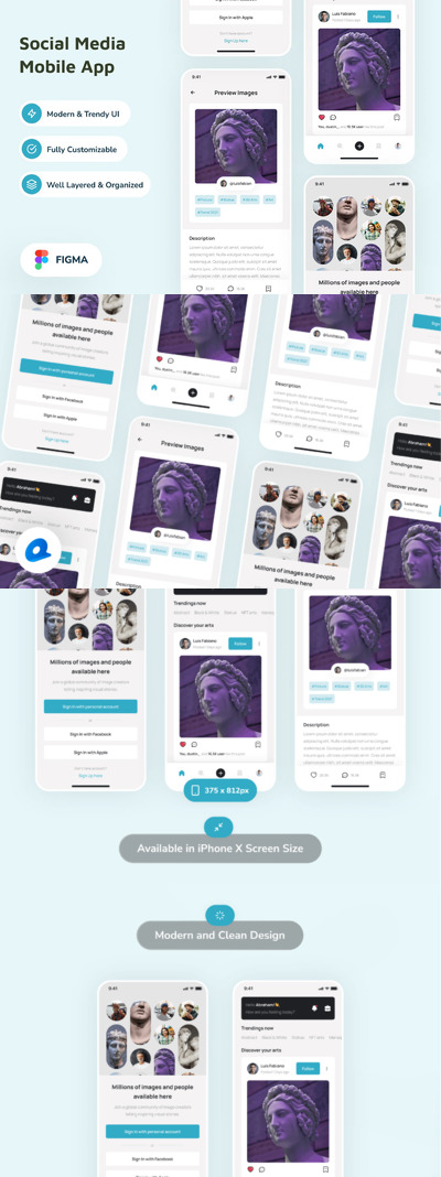 时尚高端专业的高品质社交媒体APP UI KITS