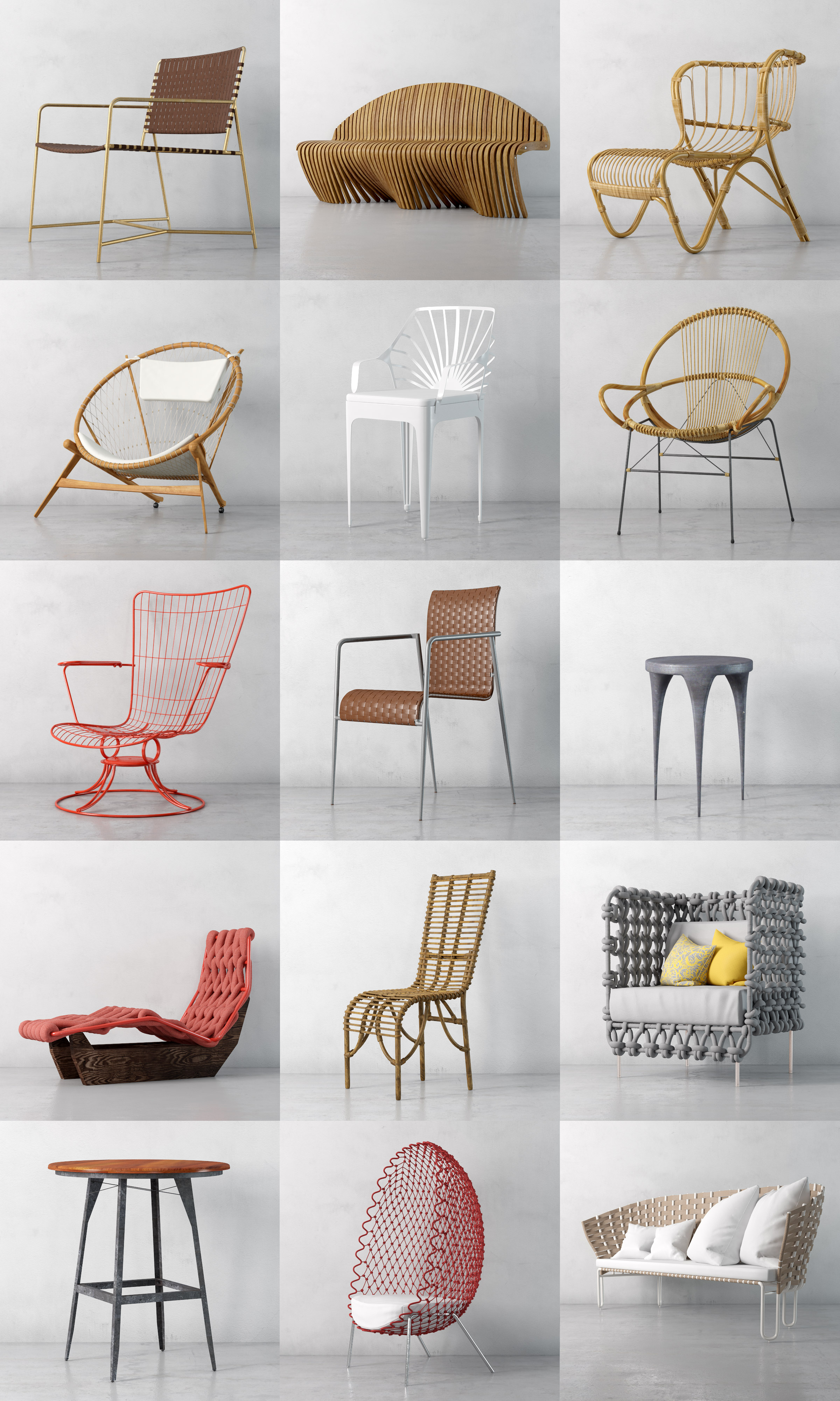 16组造型独特的藤编扶手椅高脚椅沙发3D模型合集（OBJ,FBX,MAX）