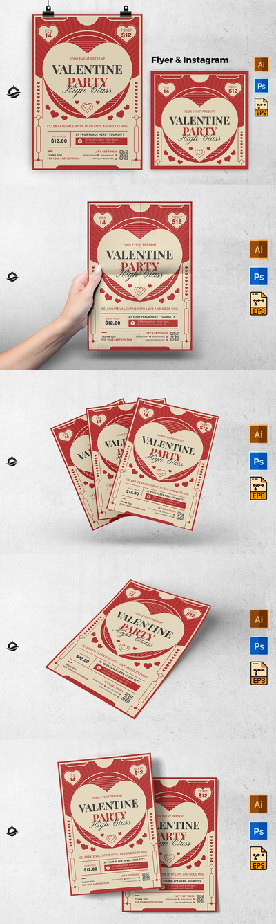 复古风情人节海报模板(AI,EPS,PSD)