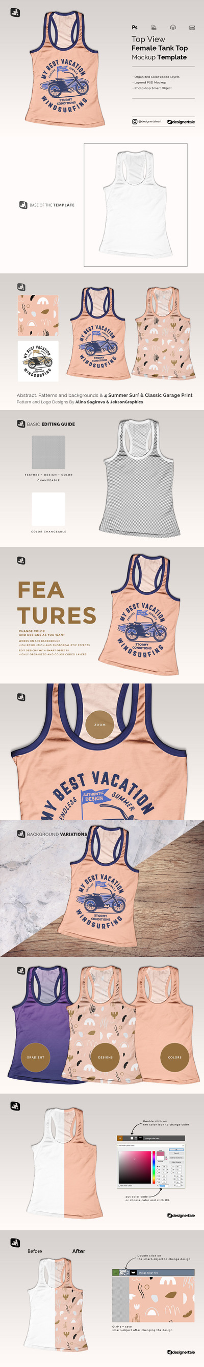 顶视图女性背心设计服装样机 (psd)