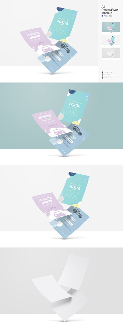 A4尺寸海报/传单样机(PSD,JPG,PDF)