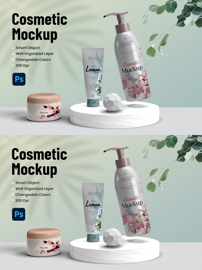 护肤品套装展示样机(PSD,PDF)